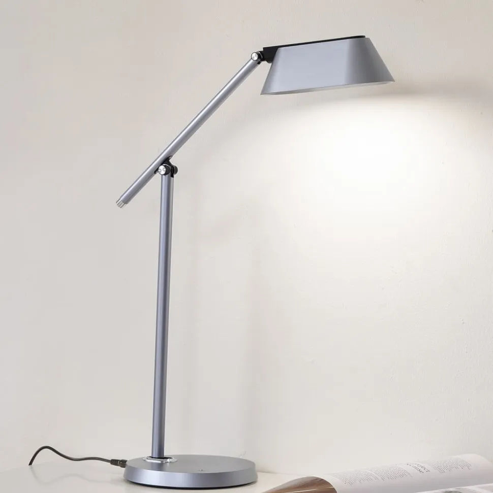 Lindby LED-bordlampe Thies, grå, ABS, højde 78 cm, dæmpbar