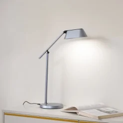 Lindby LED-bordlampe Thies, grå, ABS, højde 78 cm, dæmpbar