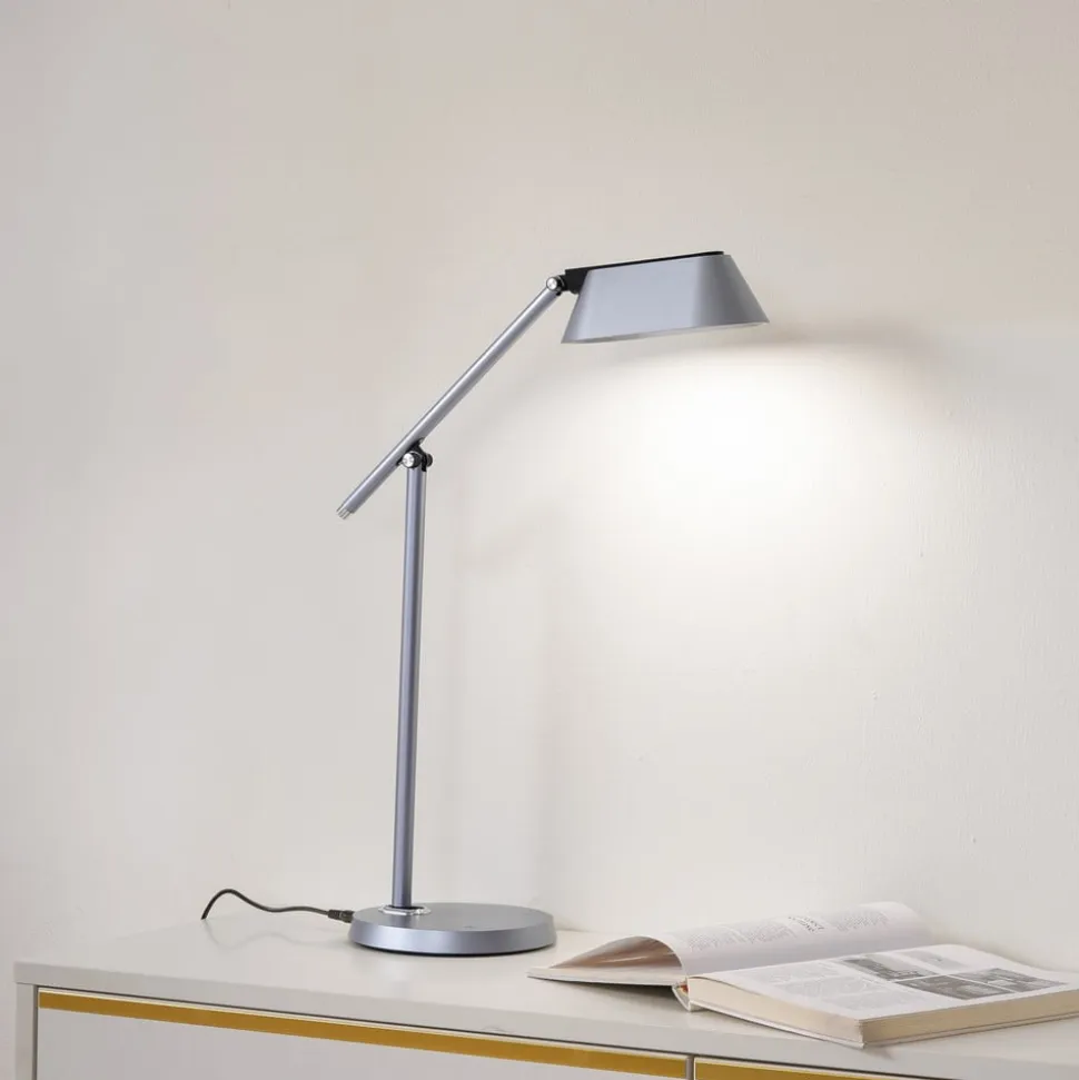 Lindby LED-bordlampe Thies, grå, ABS, højde 78 cm, dæmpbar
