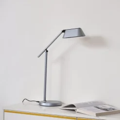 Lindby LED-bordlampe Thies, grå, ABS, højde 78 cm, dæmpbar