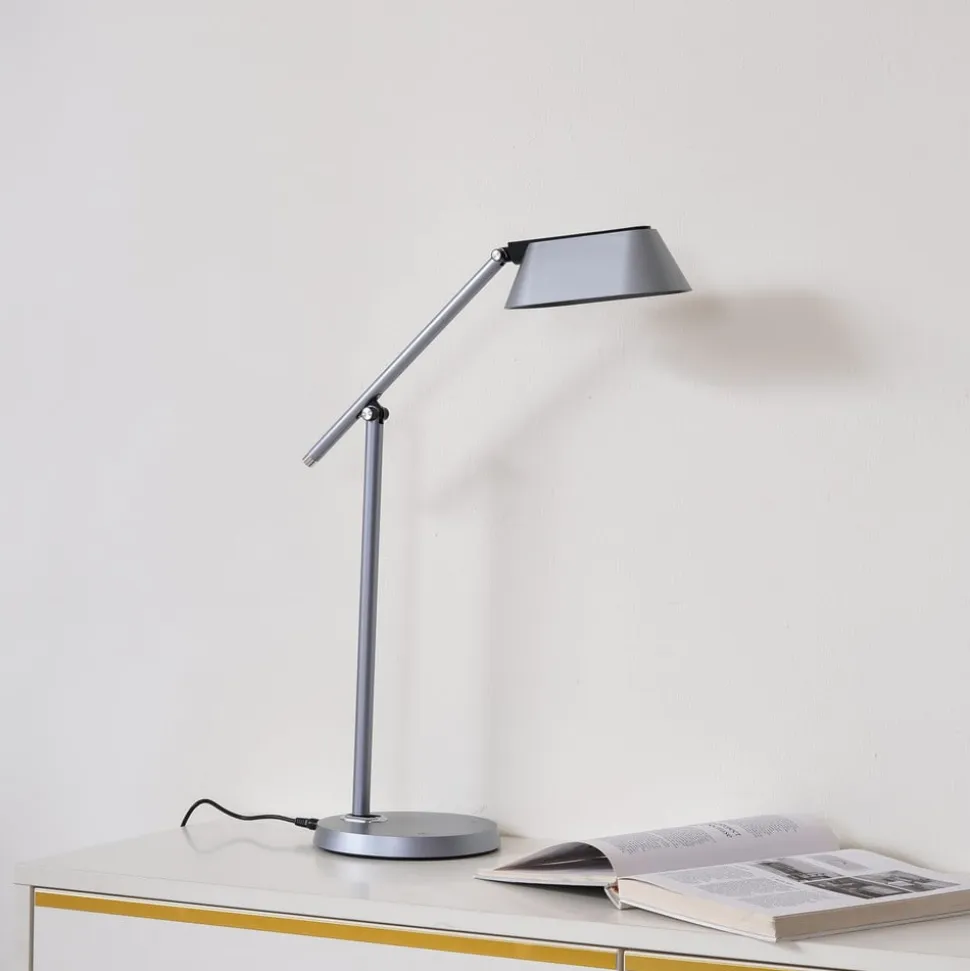 Lindby LED-bordlampe Thies, grå, ABS, højde 78 cm, dæmpbar