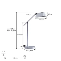 Lindby LED-bordlampe Thies, grå, ABS, højde 78 cm, dæmpbar