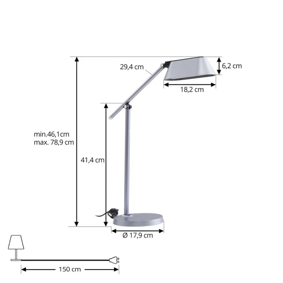 Lindby LED-bordlampe Thies, grå, ABS, højde 78 cm, dæmpbar