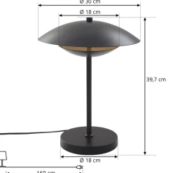 Lindby LED-bordlampe Tiama, metal, sort/guld, Ø 30 cm