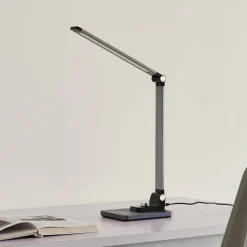 Lindby LED-bordlampe Valtaris, grå, aluminium, CCT, dæmpbar
