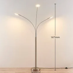 Lindby LED-gulvlampe Anea, 168 cm, 3 lyskilder, nikkelfarvet
