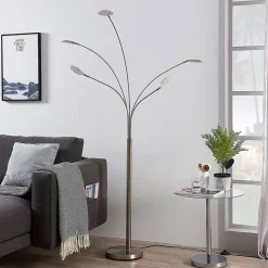 Lindby LED-gulvlampe Anea, 179 cm, 5 lyskilder, nikkelfarvet
