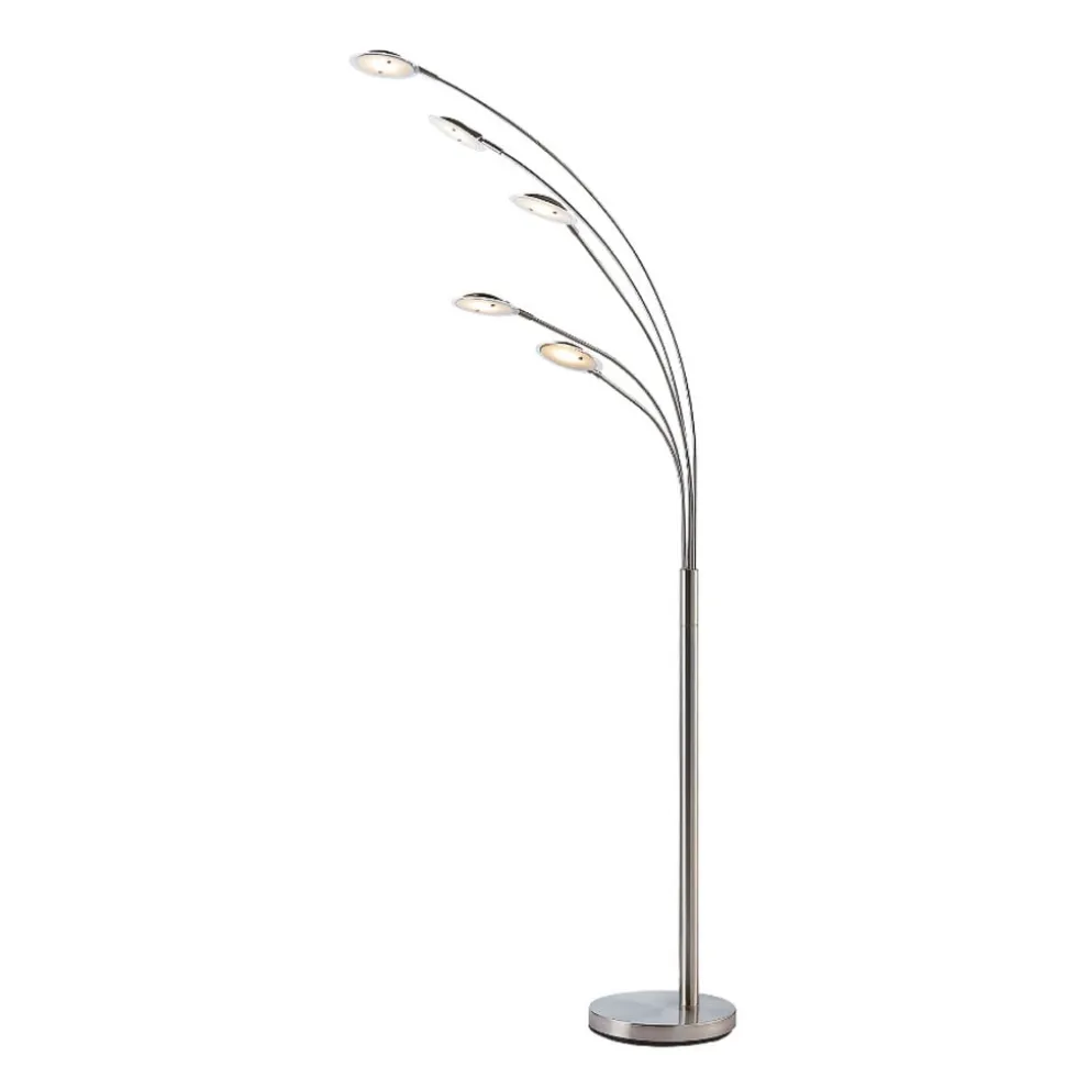Lindby LED-gulvlampe Anea, 179 cm, 5 lyskilder, nikkelfarvet
