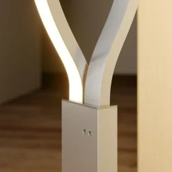 Lindby LED-gulvlampe Auron, nikkelfarvet, metal, touchdæmper