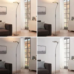 Lindby LED-gulvlampe Darion, grå, metal, dæmpbar, 180 cm