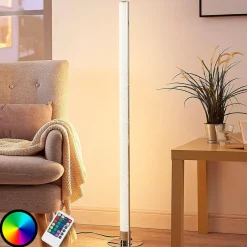 Lindby LED-gulvlampe Hadis, RGB, fjernbetjening, hvid, 120 cm