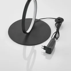 Lindby LED-gulvlampe Jacek, sort, metal, 110 cm, ringe