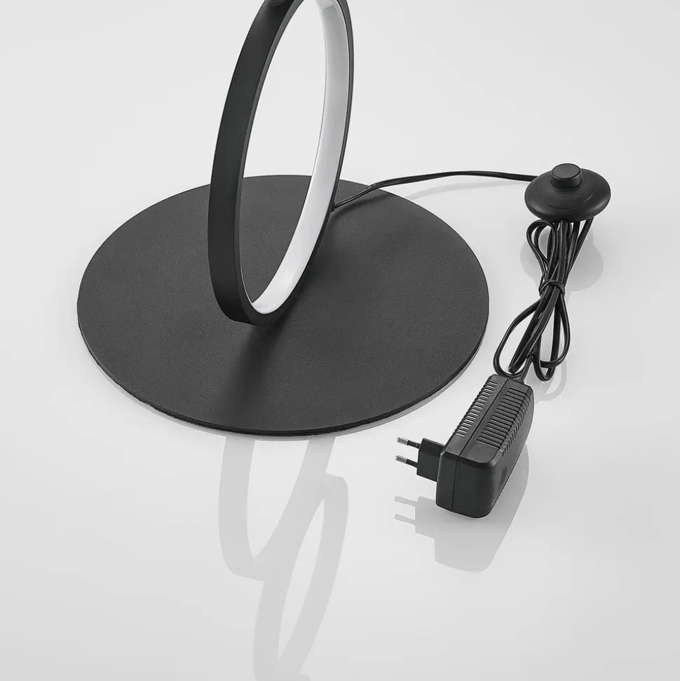 Lindby LED-gulvlampe Jacek, sort, metal, 110 cm, ringe