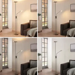 Lindby LED-gulvlampe Jonne, rund, læsearm, dæmpbar, 180 cm