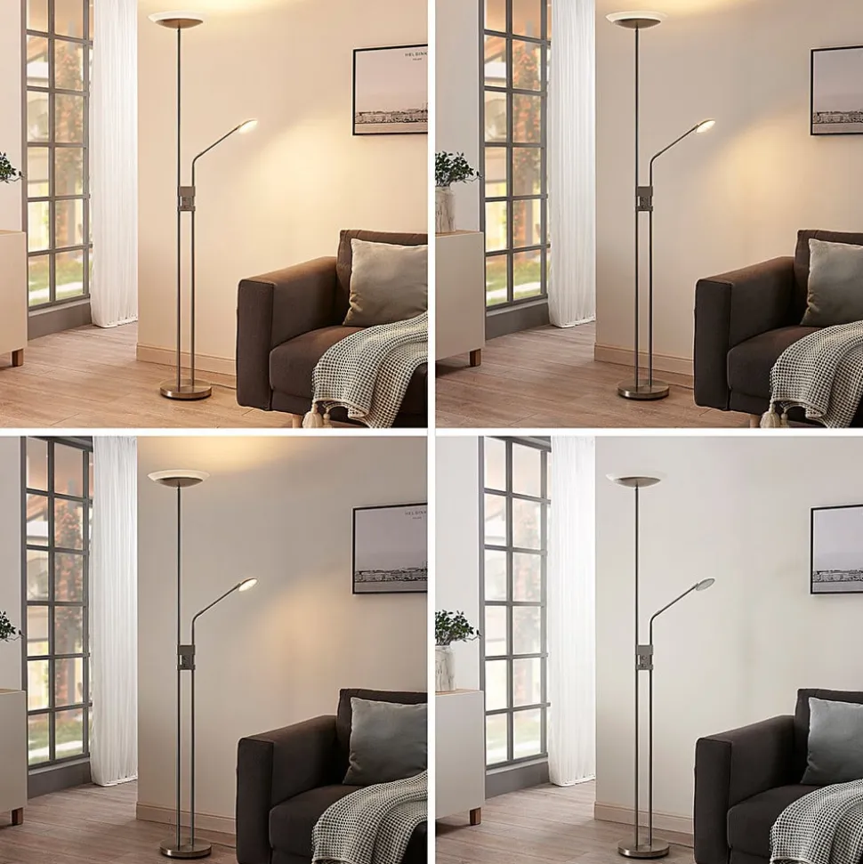 Lindby LED-gulvlampe Jonne, rund, læsearm, dæmpbar, 180 cm