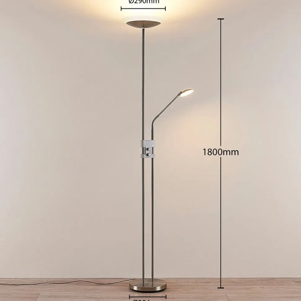Lindby LED-gulvlampe Jonne, rund, læsearm, dæmpbar, 180 cm