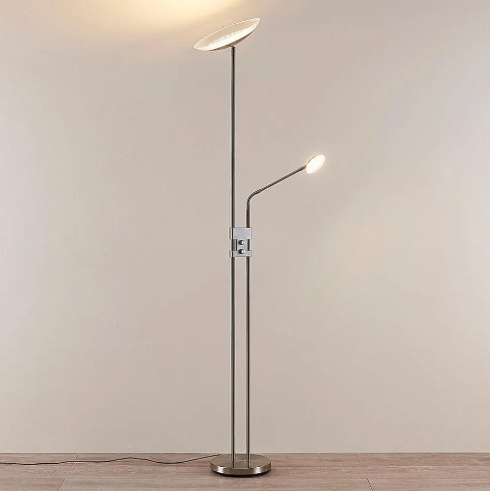 Lindby LED-gulvlampe Jonne, rund, læsearm, dæmpbar, 180 cm