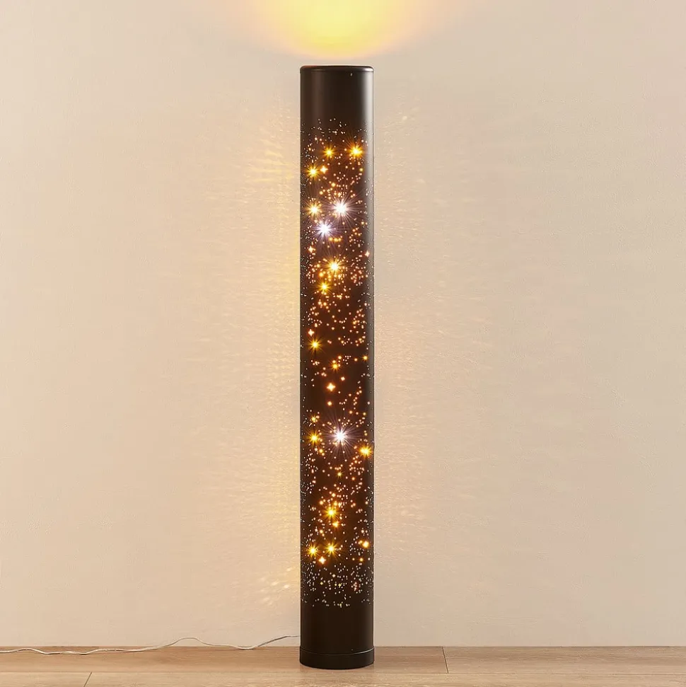 Lindby LED-gulvlampe Lengla, sort/guld, metal, 104 cm