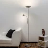 Lindby LED-gulvlampe Malea, nikkel, læselampe, dæmpbar
