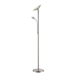 Lindby LED-gulvlampe Malea, nikkel, læselampe, dæmpbar
