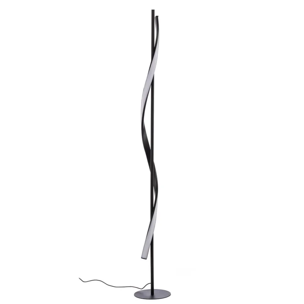 Lindby LED-gulvlampe Munja, sort, metal, dæmpbar