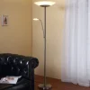 Lindby LED-gulvlampe Ragna, læselampe, nikkel, dæmpbar