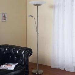 Lindby LED-gulvlampe Ragna, læselampe, nikkel, dæmpbar