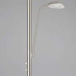 Lindby LED-gulvlampe Ragna, læselampe, nikkel, dæmpbar