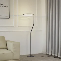 Lindby LED-gulvlampe Rayon, sort, metal, højde 150,3 cm