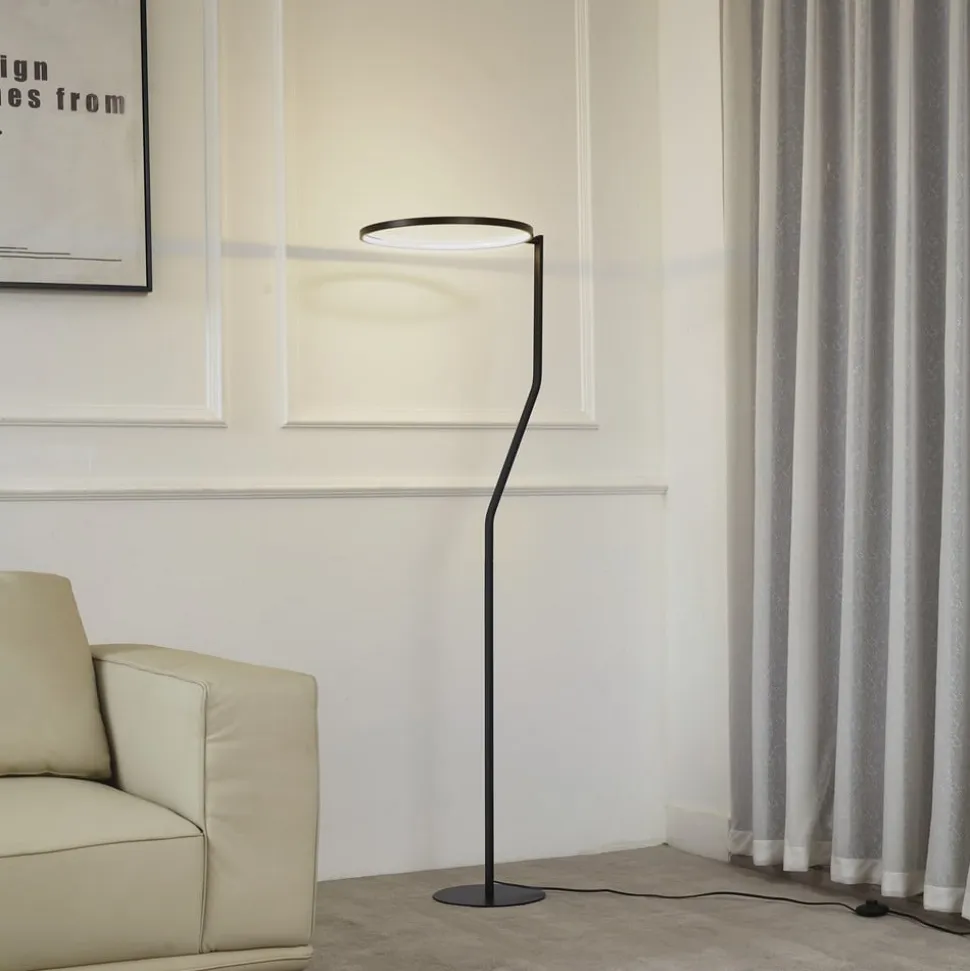 Lindby LED-gulvlampe Rayon, sort, metal, højde 150,3 cm