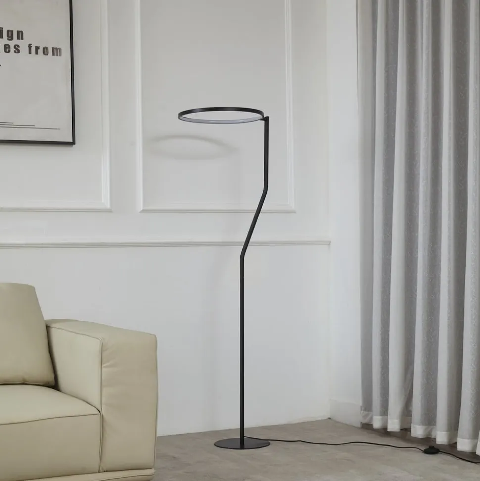 Lindby LED-gulvlampe Rayon, sort, metal, højde 150,3 cm