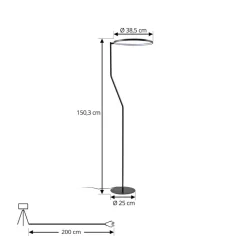 Lindby LED-gulvlampe Rayon, sort, metal, højde 150,3 cm