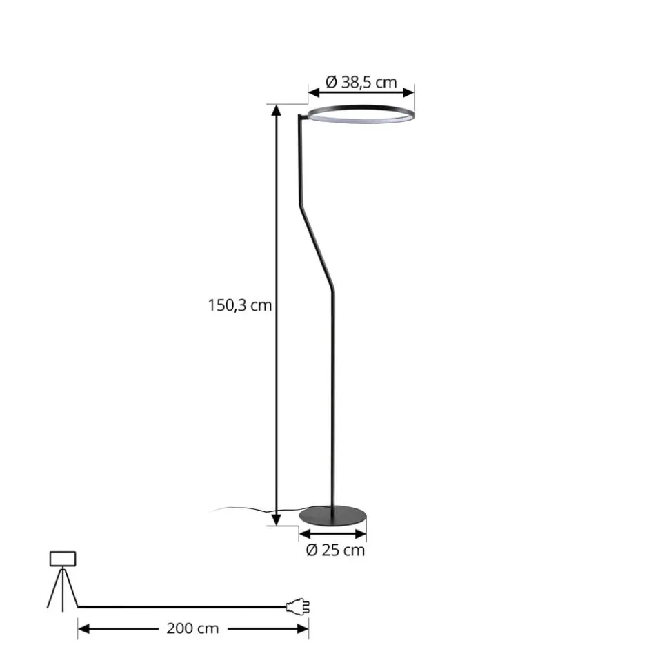 Lindby LED-gulvlampe Rayon, sort, metal, højde 150,3 cm