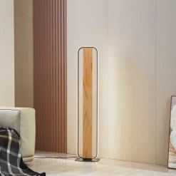 Lindby LED-gulvlampe Romilda, grå, træ, højde 122 cm