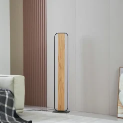 Lindby LED-gulvlampe Romilda, grå, træ, højde 122 cm