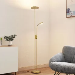 Lindby LED-gulvlampe Seppa, rund, messing, metal, 180 cm