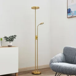 Lindby LED-gulvlampe Seppa, rund, messing, metal, 180 cm