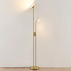 Lindby LED-gulvlampe Seppa, rund, messing, metal, 180 cm