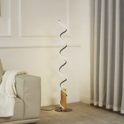 Lindby LED-gulvlampe Spiraali, grå, træ, højde 133 cm