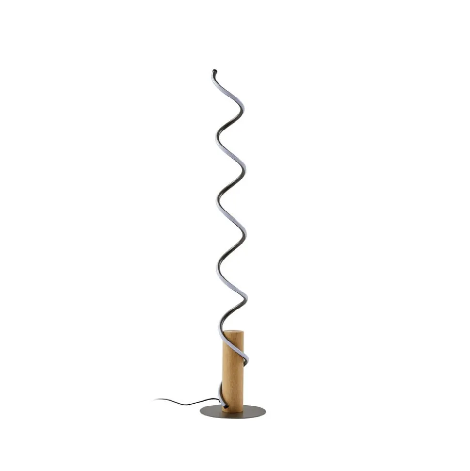 Lindby LED-gulvlampe Spiraali, grå, træ, højde 133 cm
