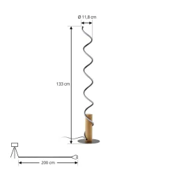 Lindby LED-gulvlampe Spiraali, grå, træ, højde 133 cm