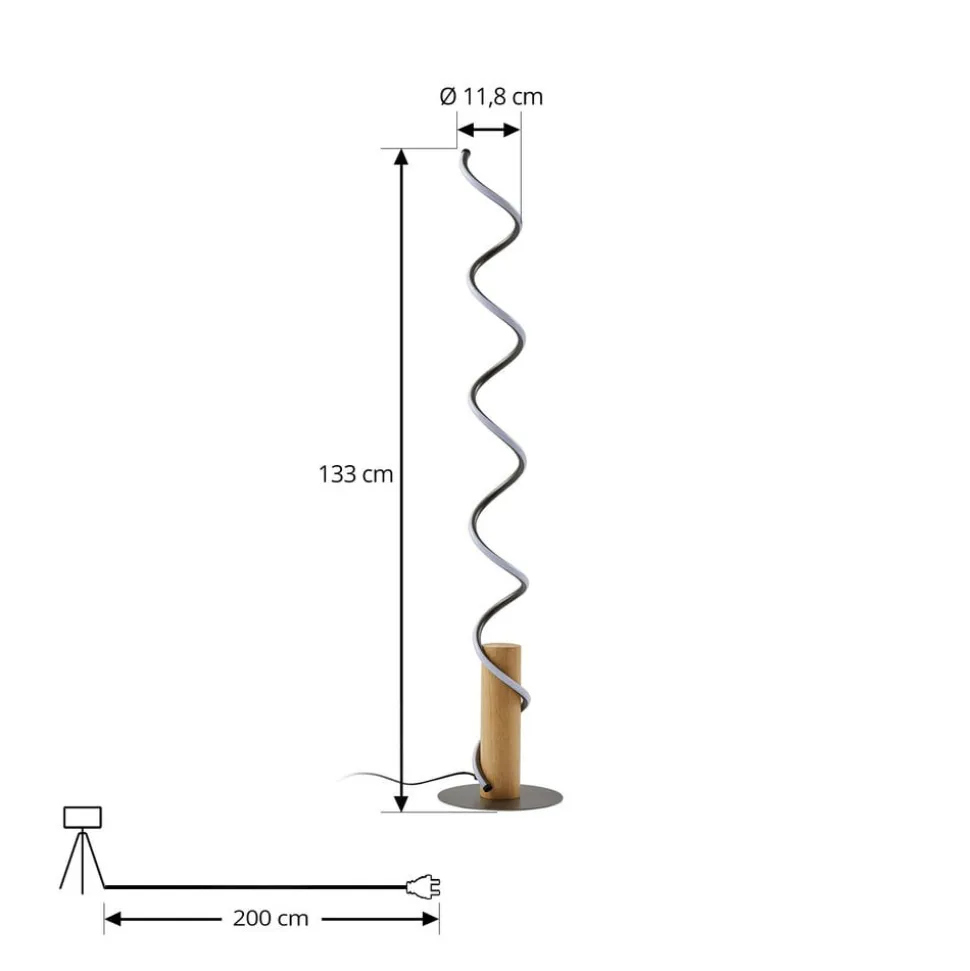 Lindby LED-gulvlampe Spiraali, grå, træ, højde 133 cm