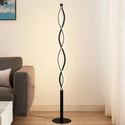 Lindby LED-gulvlampe Welina, sort, 150 cm, dæmpbar