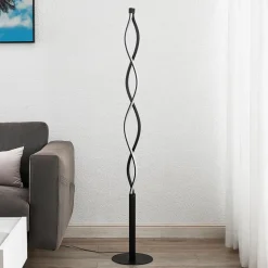Lindby LED-gulvlampe Welina, sort, 150 cm, dæmpbar