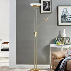 Lindby LED-gulvlampe Yveta, messing, metal, dæmpbar, 183 cm