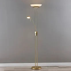 Lindby LED-gulvlampe Yveta, messing, metal, dæmpbar, 183 cm