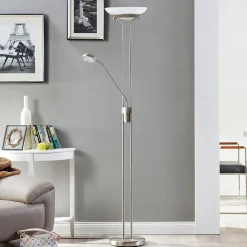 Lindby LED-gulvlampe Yveta, nikkelfarvet, metal, dæmpbar