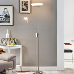 Lindby LED-gulvlampe Yveta, nikkelfarvet, metal, dæmpbar