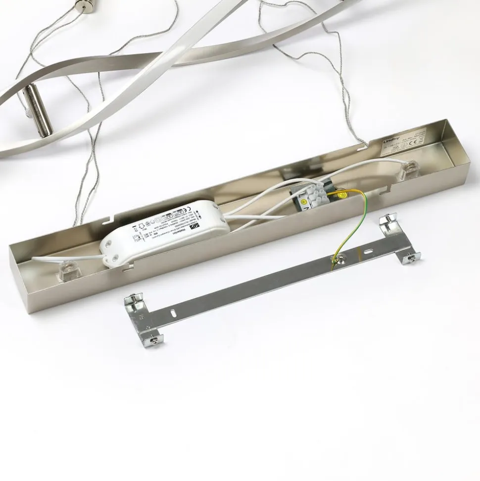 Lindby LED-hængelampe Auron, nikkelfarvet, metal, dæmpbar