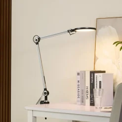 Lindby LED-klemlampe Nyxaris, grå, metal, CCT, 52 cm